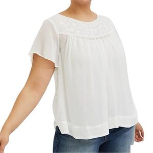 Torrid Embroidered Sheer Chiffon Blouse White Size 1X